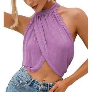 Women's Lavender Purple Halter Neck Wrap Top Size XL NWOT